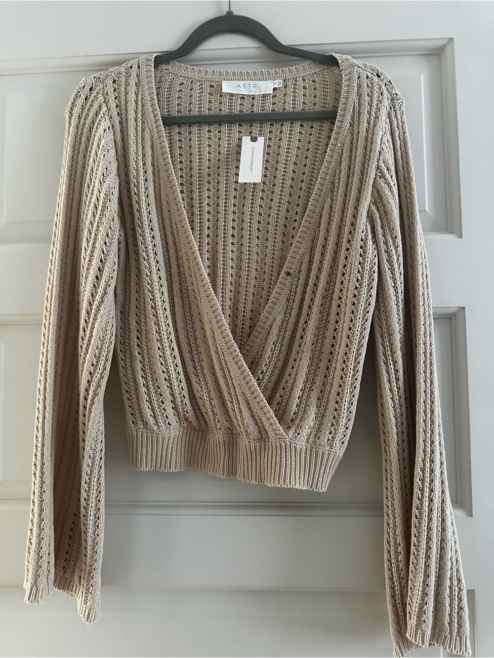 Astr Taupe Open-Knit Wrap V-Neck Sweater